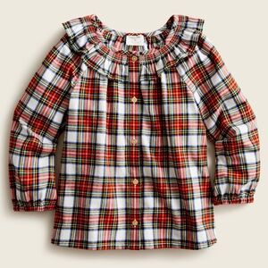 Crewcuts Girls' Ruffleneck Top In Snowy Stewart Tartan size small 4-5